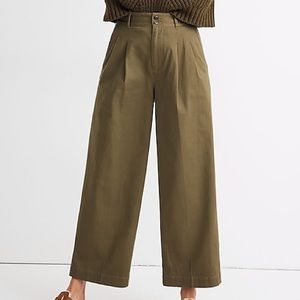 Madewell Pleated Wide Leg Olive Green Pants Trousers